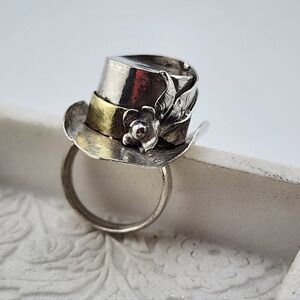 TOP HAT HANDMADE RING MADE WITH RECYCLED STERLING SILVER & BRASS SZ 8